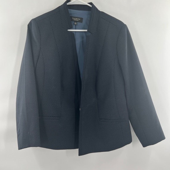 Talbots Aberdeen Wool Blend Blazer Navy Blue Jacket Lined Mini Dot Size 14WP New - Picture 6 of 8